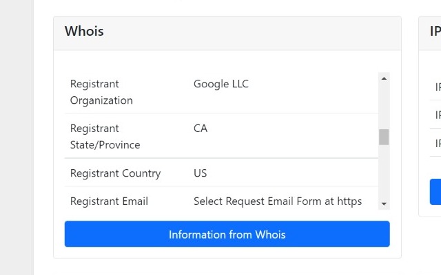 Info Web (IP, IPv6, Whois, SSL, DNS...) chrome extension