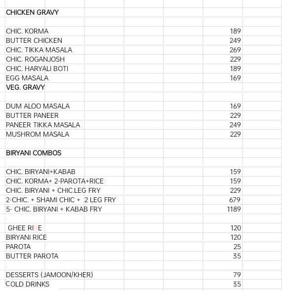 Biryani & More menu 