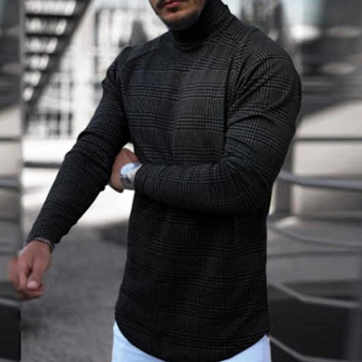 Title 1, Mens high neck striped bottoming shirt. A vers...