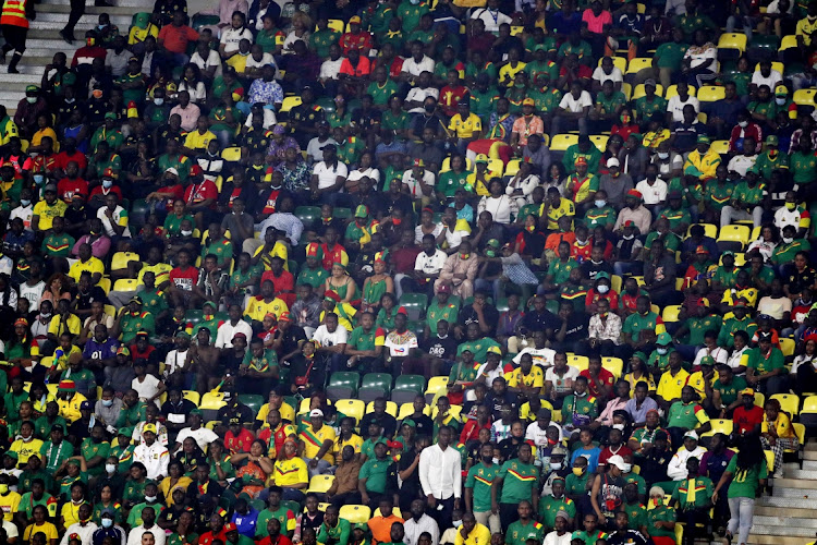 General view of Cameroon fans inside the stadium. At least six people died in a stampede outside the stadium after the game between Cameroon and Comoros.