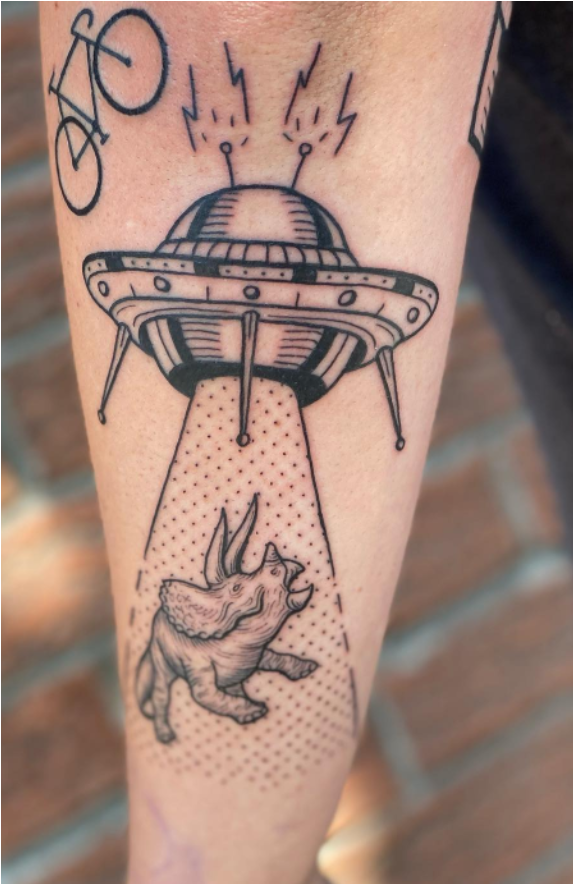 Spaceship Triceratops Tattoo