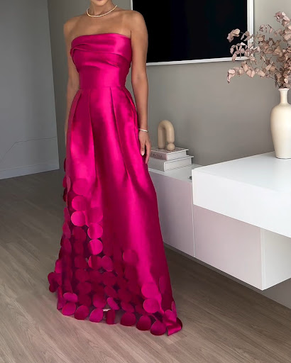 Title 6, Patchwork Round Satin Tube Top High Waist Dress...