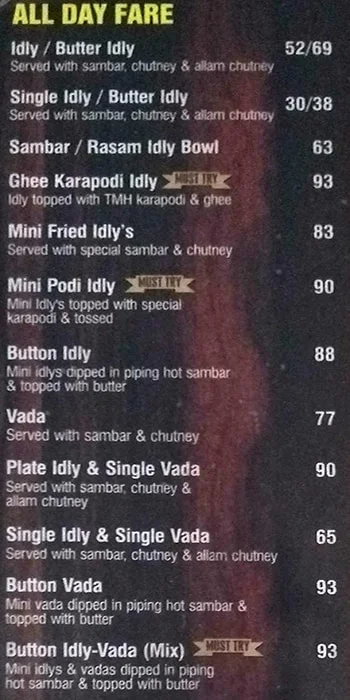 Dakshina Mandapa - Taj Tristar menu 