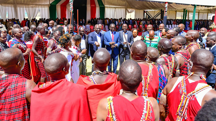 President William Ruto, Deputy President Rigathi Gachagua, Prime Cabinet Minister Musalia Mudavadi and other leaders during an Interdenominational church service at Ole Ntimama Stadium, Narok on January 29, 2023.