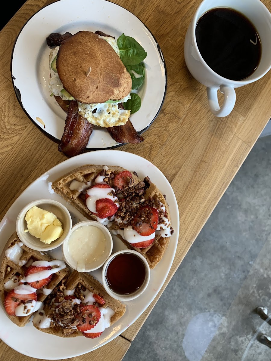 Breakfast sammie and waffle!