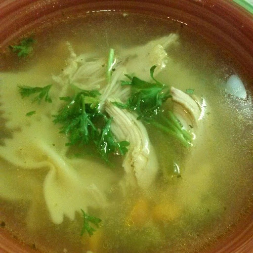 From Instagram: Homemade Shredded chicken bowtie soup http://instagram.com/p/o9bjEULShY/