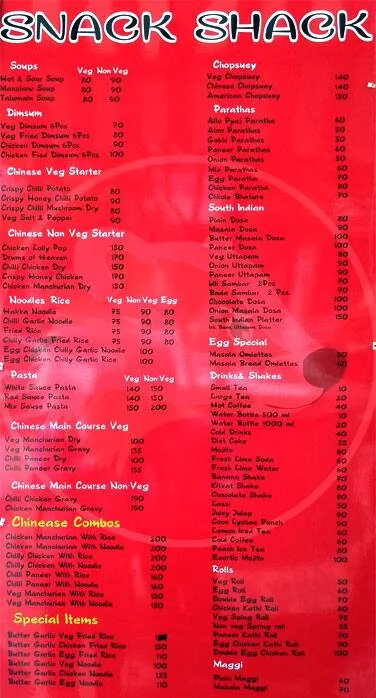 Snack Shack menu 