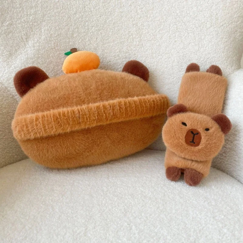 Capybara Car Pillow Khaki Cute Neck Pillow Automotive Headrest Shoulder Cover Car Supplies for Comfortable Travel.