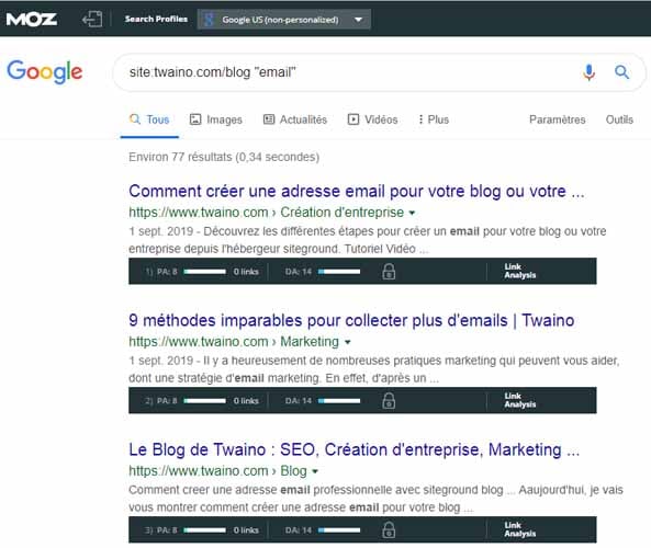 Moz toolbar inserer un mot de recherche avec un site