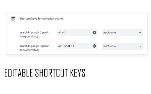 Shortcut keys for selection search