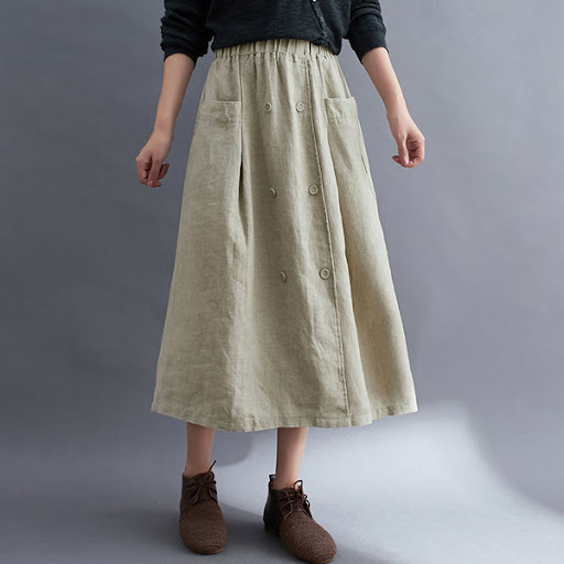 Title 1, Loose and casual double-breasted cotton and lin...