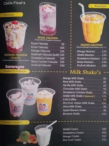 Cream Chills Naka menu 