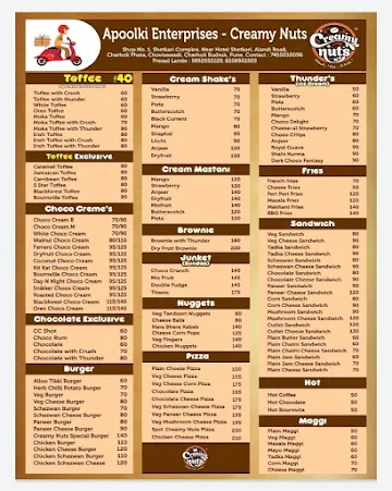 Creamy Nuts menu 