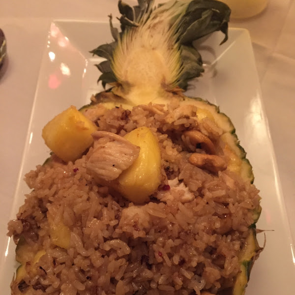 Chicken fried rice in a pineapple