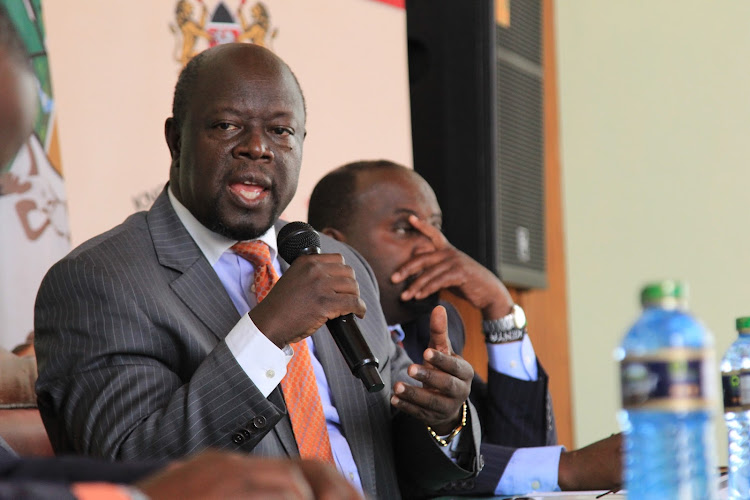 Governor for Trans Nzoia Patrick Khaemba speaking at a meeting in Eldoret on February 3.