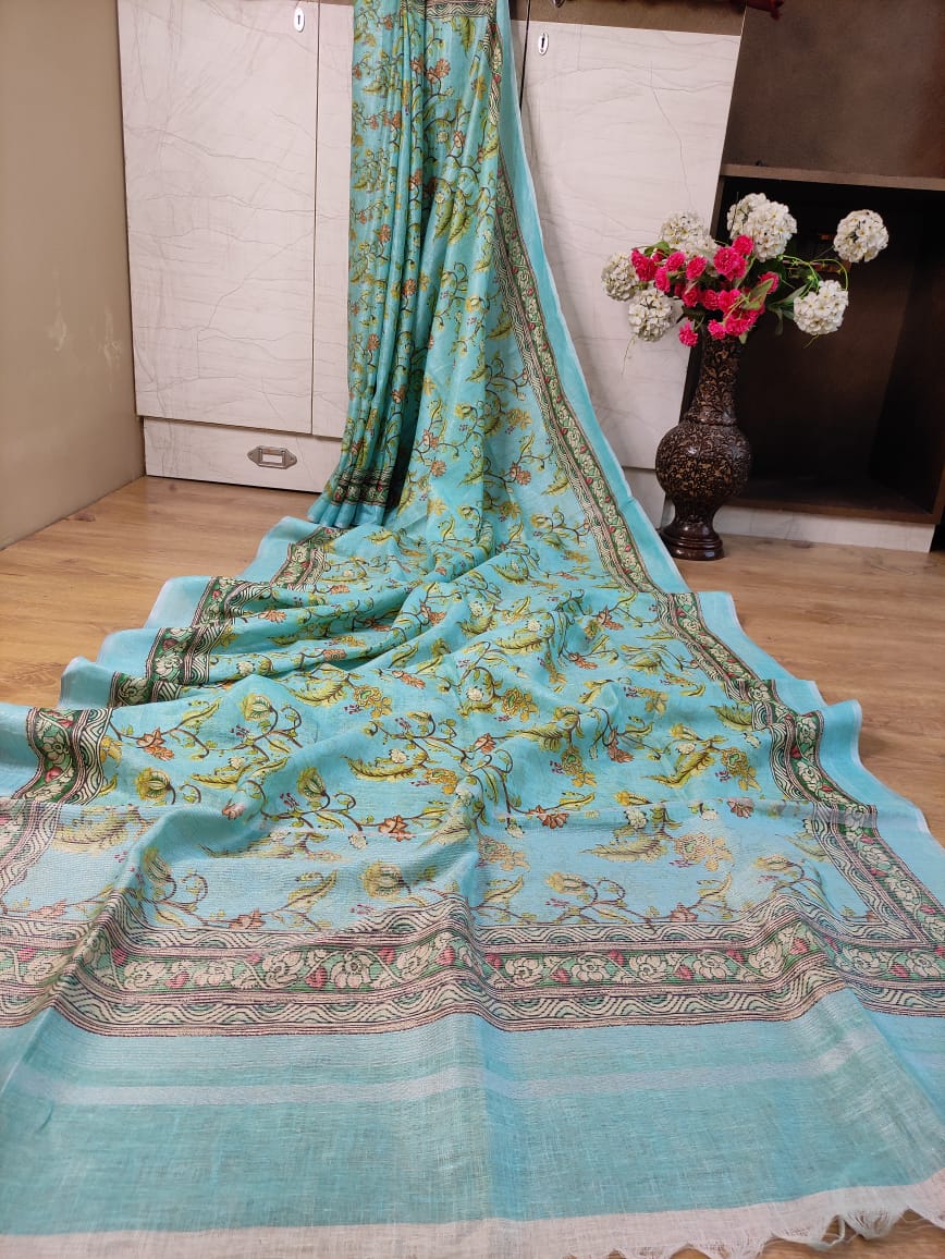 Digital Print Pure Linen Saree