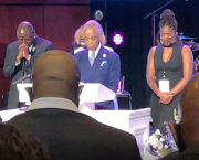 Reverend Al Sharpton, centre, delivered a powerful speech on Thursday during George Floyd's memorial service. 