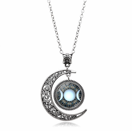 Title 12, Womens Creative Moon Goddess Time Gem Necklace...