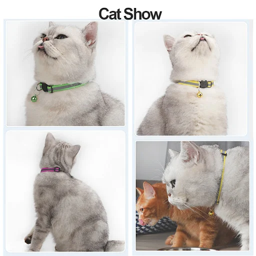 ROJECO Colorful Cat Collar With Bell Adjustable Safety Reflective Pet Collars For Cats Supplies Kitten Buckle Necklace P