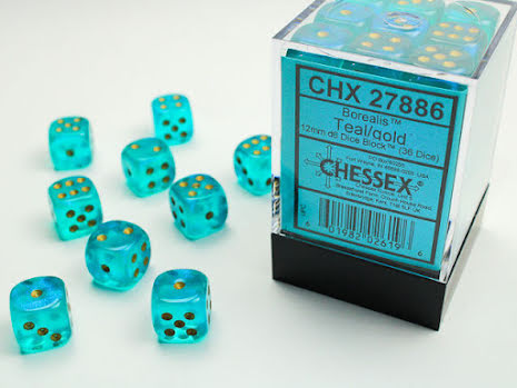 Chessex Chessex Borealis Teal W6 12mm Cubo Set CHX27886 