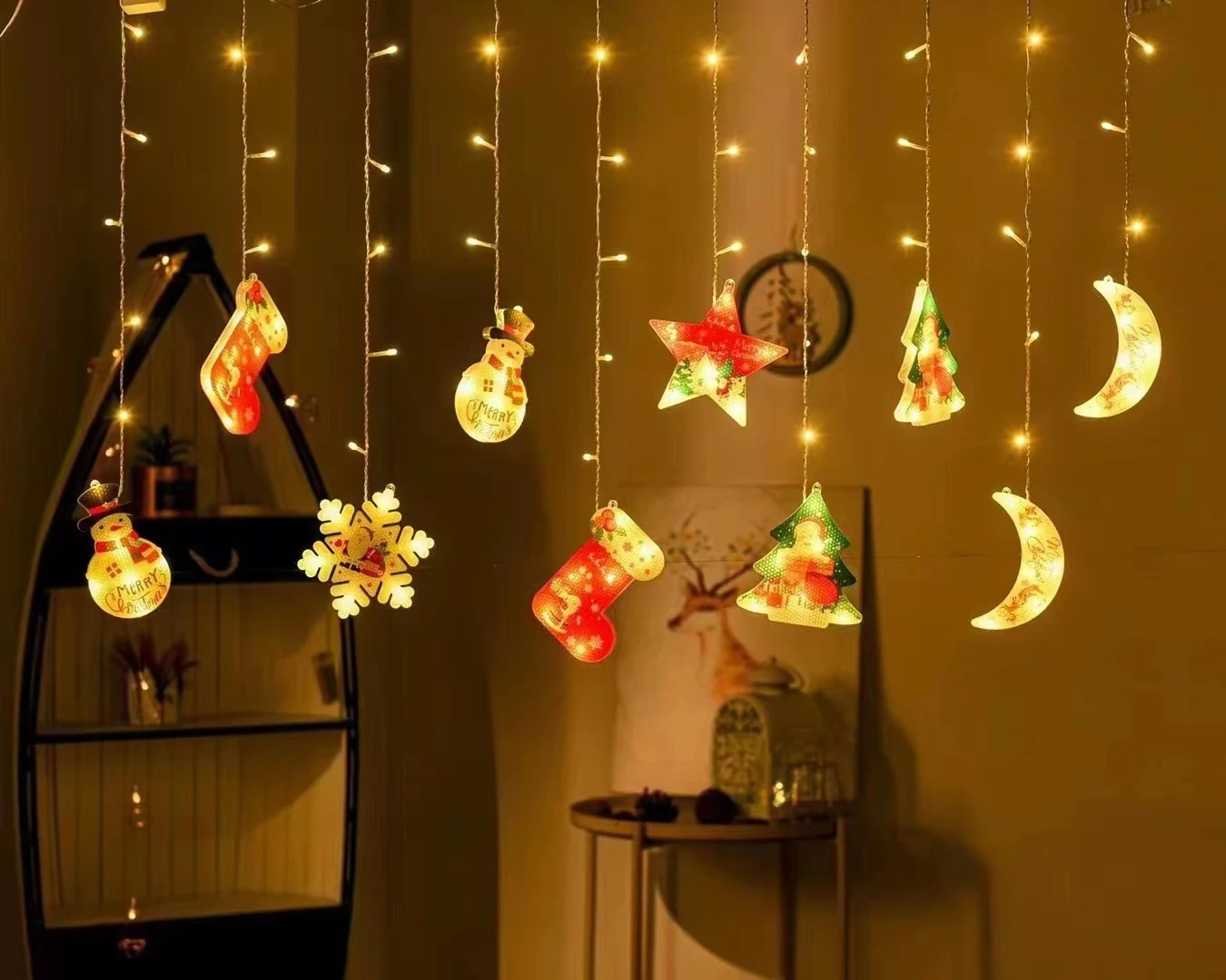Title 4, Geschilderde kerstgordijnverlichting Feestelijk...