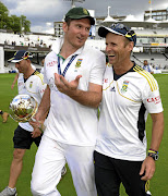 Graeme Smith and Gary Kirsten after a sterling silver day at Lord’s when Smith held aloft the test mace snatched from England in August.