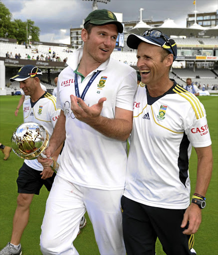 Graeme Smith and Gary Kirsten after a sterling silver day at Lord’s when Smith held aloft the test mace snatched from England in August.