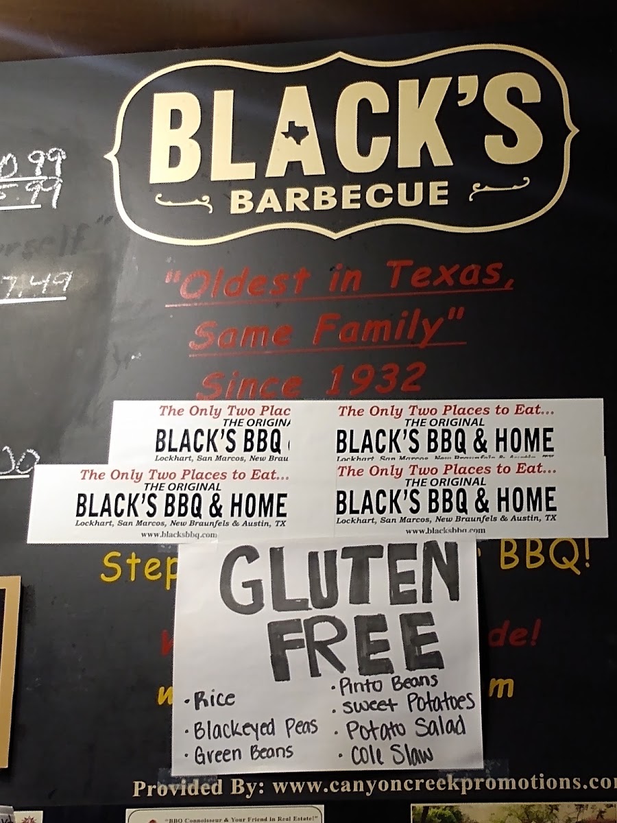 Black's Barbecue gluten-free menu