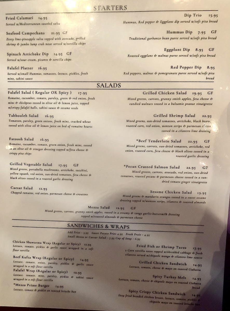 Mezza Grille gluten-free menu