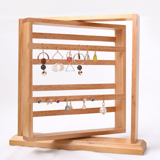 Title 4, Rotating Solid Wood Earring Rack, Log Jewelry O...