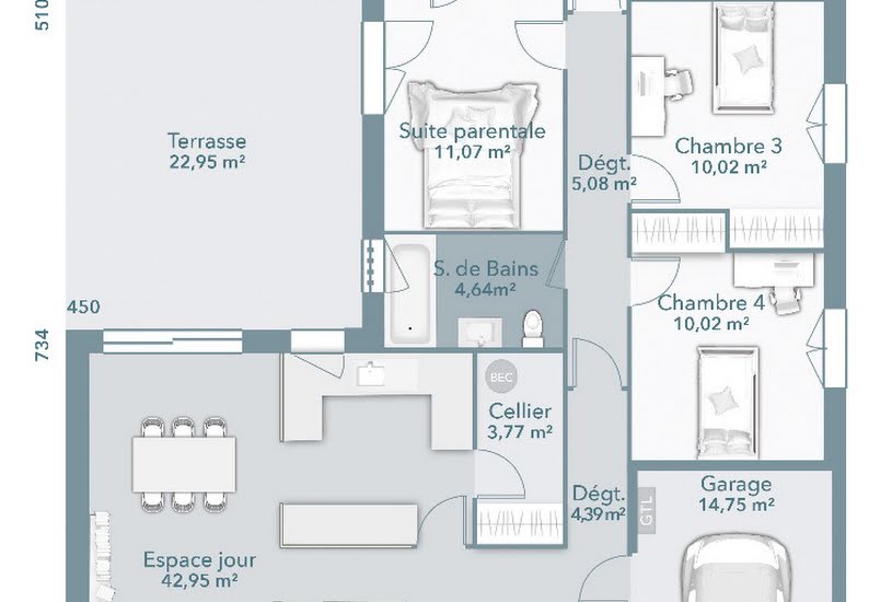  Vente Terrain + Maison - Terrain : 300m² - Maison : 110m² à Launaguet (31140) 