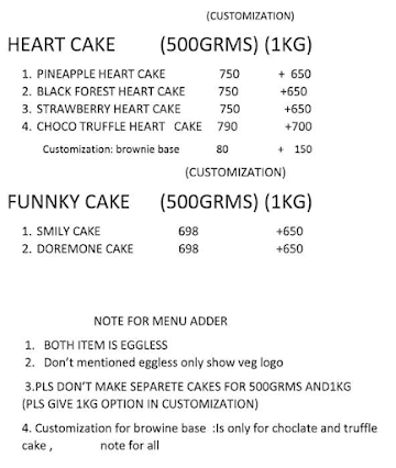 Cake And Pastry menu 