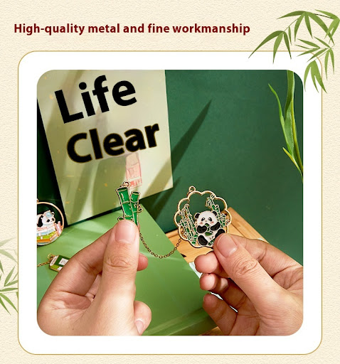 Title 2, Metal Creativity Bookmark Cute Panda Pendant. E...