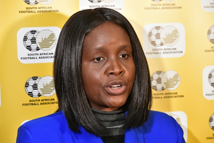 South African Football Association (Safa) CEO Lydia Monyepao during the announcement of 10bet as a betting partner for Bafana Bafana at Safa House in Nasrec on July 3 2023.