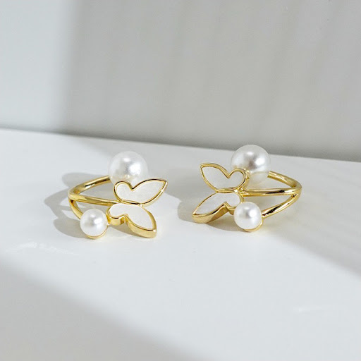 Title 6, S925 Silver Needle Butterfly Pearl Earrings. En...