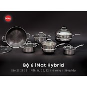 Bộ 6 Nồi Chảo Chống Dính Bếp Từ Imat Hybrid Kết Hợp Giữa Lớp Phủ Điêu Khắc Chống Dính Daikin Và Inox 430