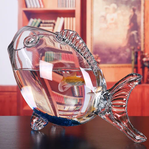 Mini Fish Glass bowl Figurine Clear Transparent Glass Fish-shaped Aquarium Fish Tank Home Living Room decoration Craft O