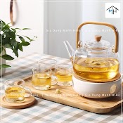 Bộ Ấm Trà Thủy Tinh Chịu Nhiệt - 900Ml (Chén Trụ)