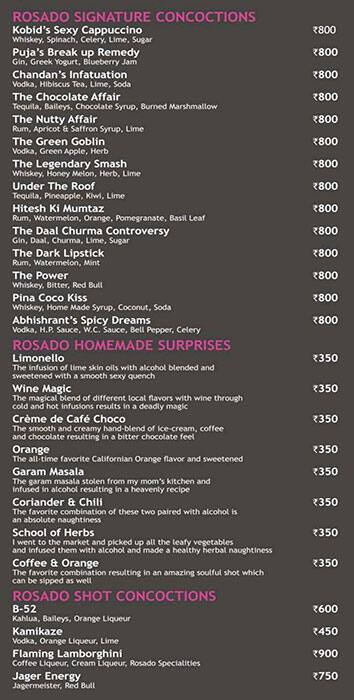 Rosado menu 