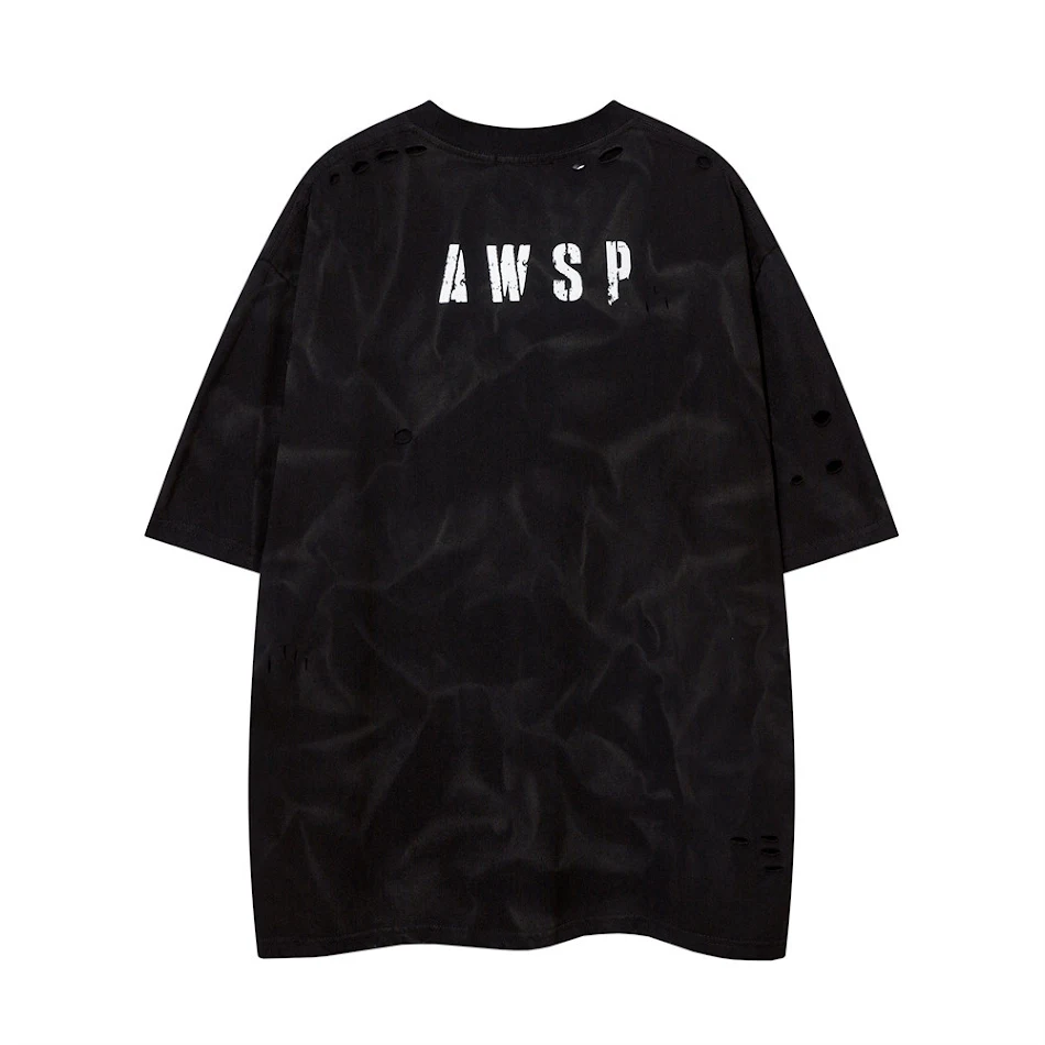 T-shirt strappato con stampa di lettere a maniche corte da donna. Perfetto per l'estate, casual e alla moda. Abbinalo a jeans, gonne o pantaloncini.