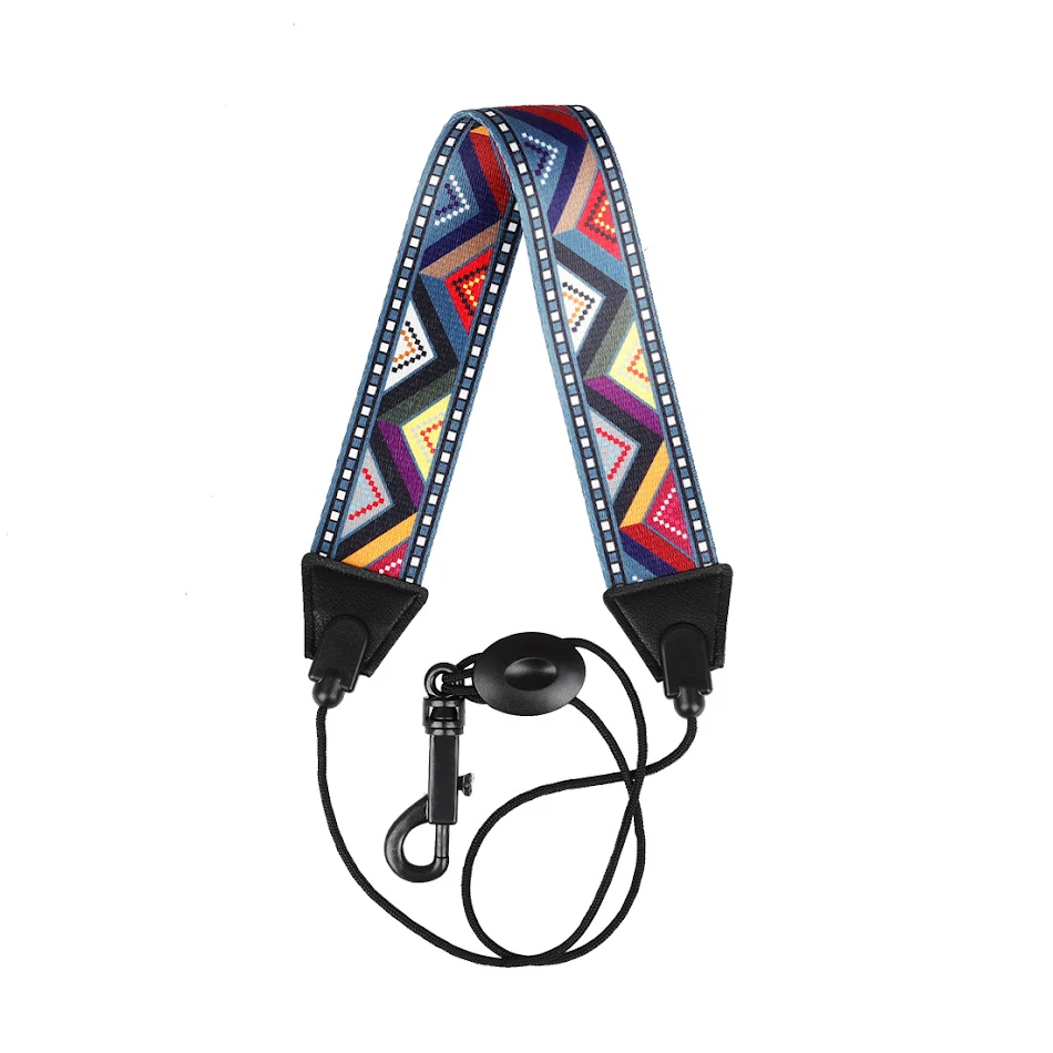 Sangle de saxophone en polyester coloré. Confort et style assurés. Réglable et robuste pour une expérience musicale agréable.