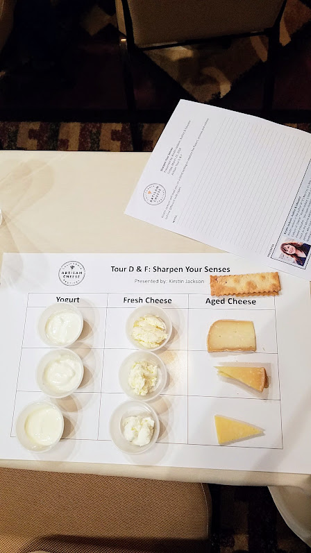 Artisan Cheese Festival tour 2018, it started with a blind tasting of 3 yogurts, 3 fresh cheeses, and 3 aged cheeses and learned how to identify between different animal milks used in the products with Kirstin Jackson