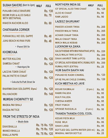 ICF- Indian Chaat Factory menu 
