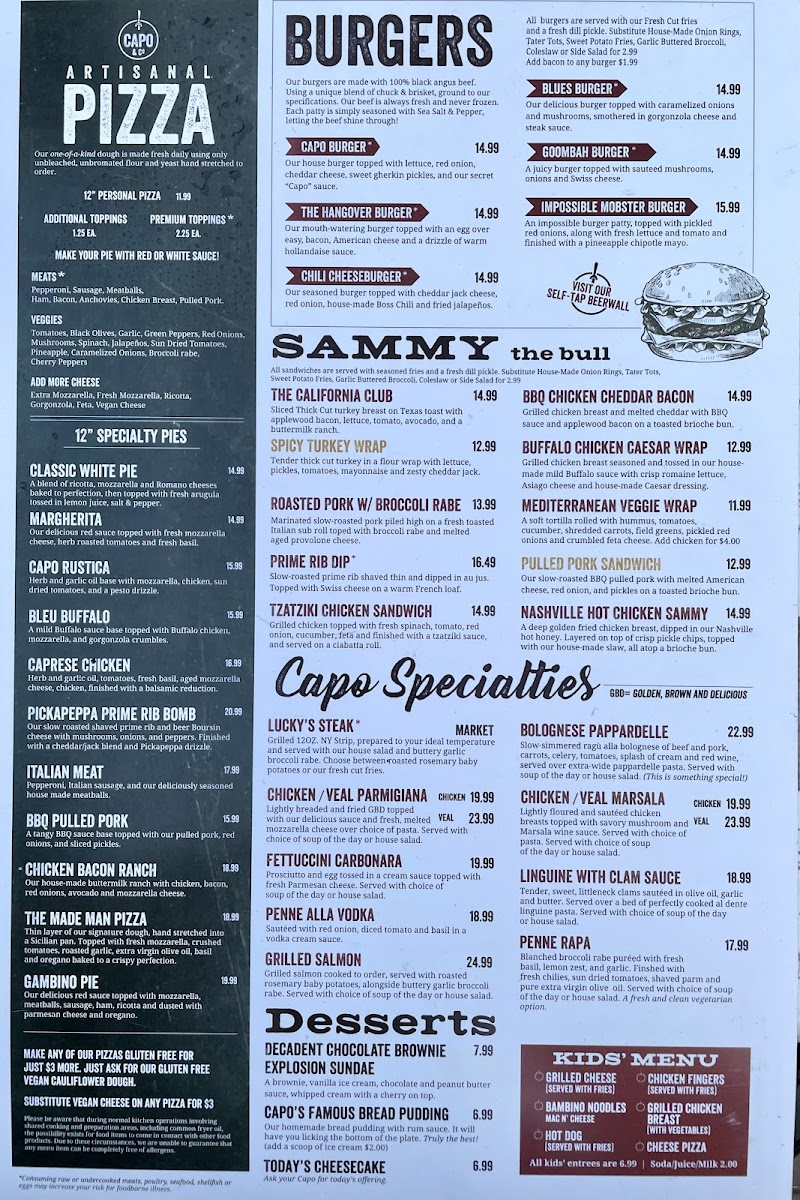 Capo & Co gluten-free menu