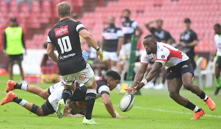 Ilunga Mukendi of the Lions wins possession during the Currie Cup, Premier Division match between Fidelity ADT Lions and Cell C Sharks at Emirates Airline Park on April 01, 2023 in Johannesburg, South Africa.