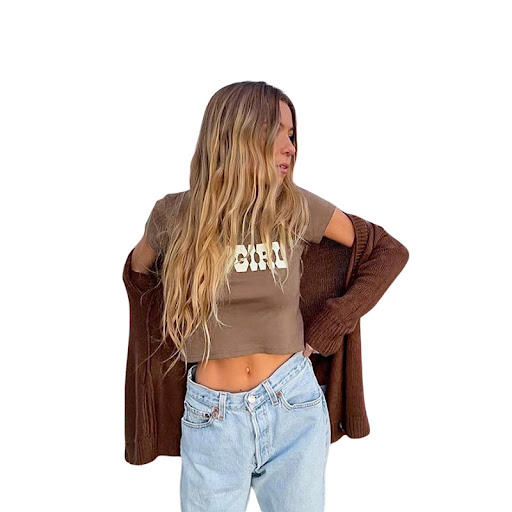 Title 27, Round Neck Short Sleeve Letter Print Crop Navel...