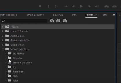 tạo hiệu ứng chuyển cảnh trong Premiere