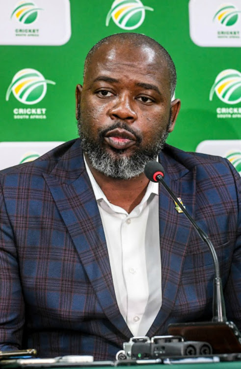 Thabang Moroe (CEO) of CSA speaks during the Cricket SA press conference at CSA Offices on August 6, 2019 in Johannesburg. Picture: GALLO IMAGES/SYDNEY SESHIBEDI