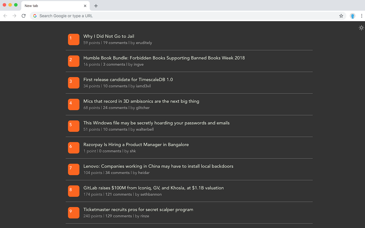 Hacker News in New Tab Preview image 2