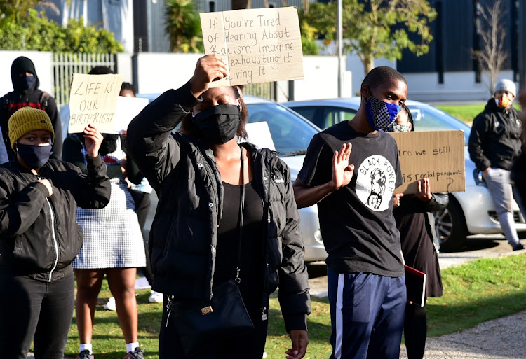 Grade 12 pupils protest outside Victoria Park High School on Tuesday